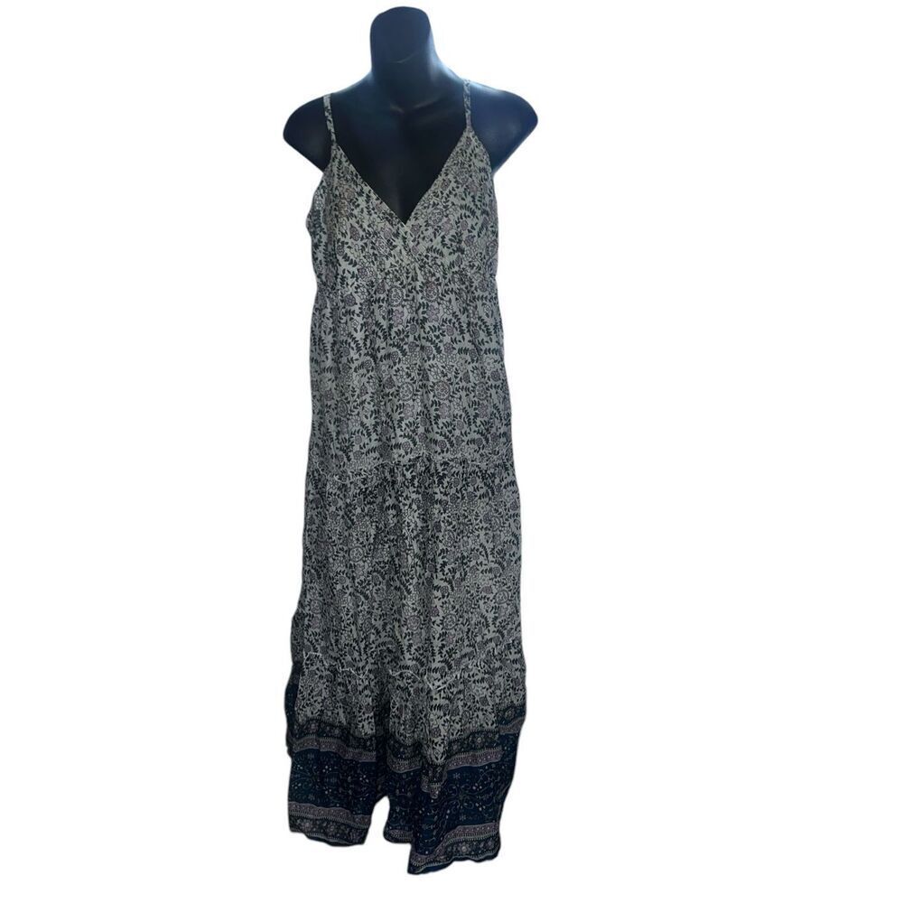 Beautiful J. Jill Maxi Dress- Chocolate Brown Printed Stretch Rayon Wide Strap W